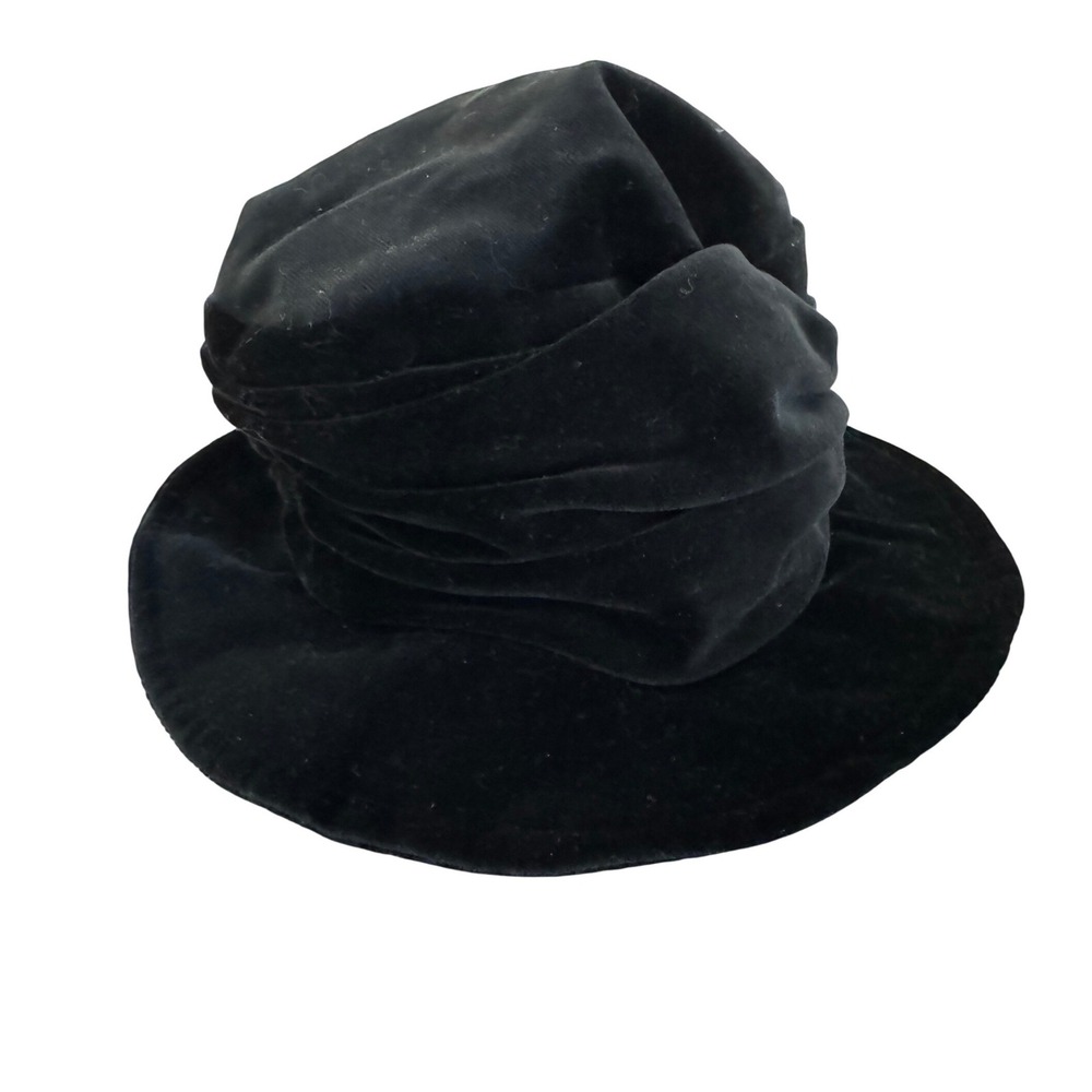 Vintage Laura‎ Ashley Black Velvet Hat Cloche/Bucket Made in Great Britain